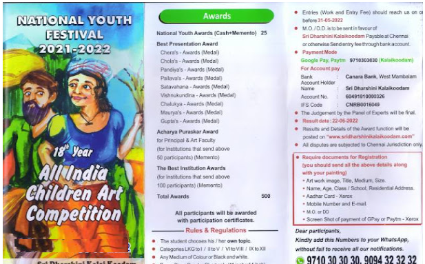 National Youth Festival 2022 18th Year All India Children Art Competition 2022