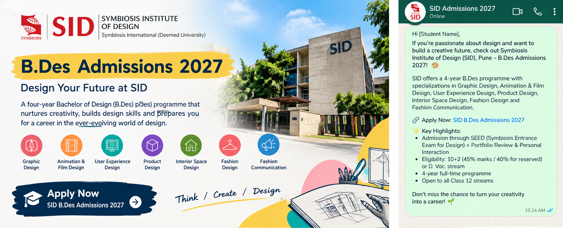 Symbiosis Institute of Design (SID) B.Des Admissions 2027