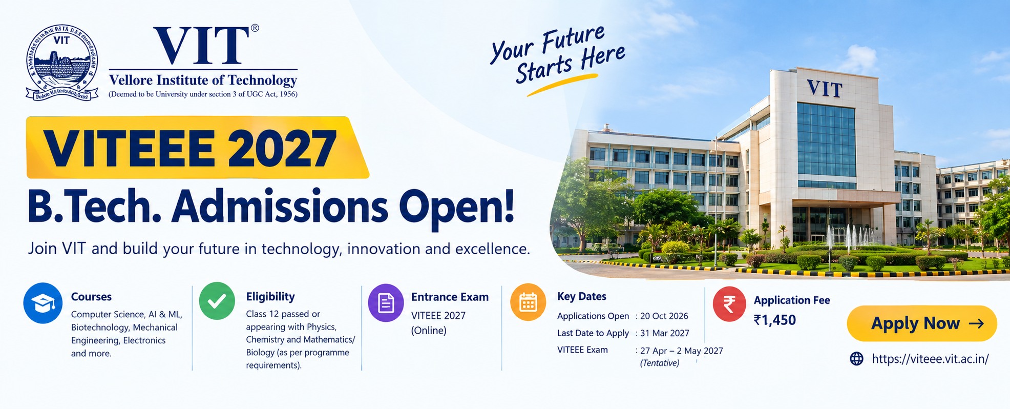 VITEEE 2027 Admissions | VIT B.Tech Admission 2027–2028